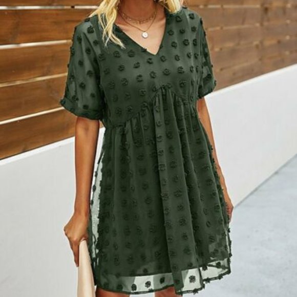 Sucrefas Tops - Sucrefas Women's Green Floral V Neck Short Sleeve Casual Tunic Top Size M